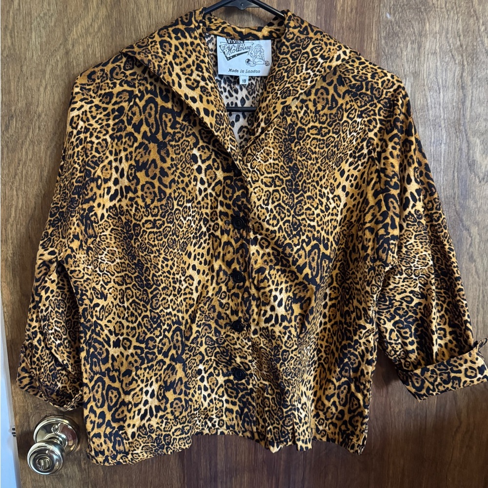 Vivien of Holloway Vintage Inspired Leopard Print Button Down Shirt